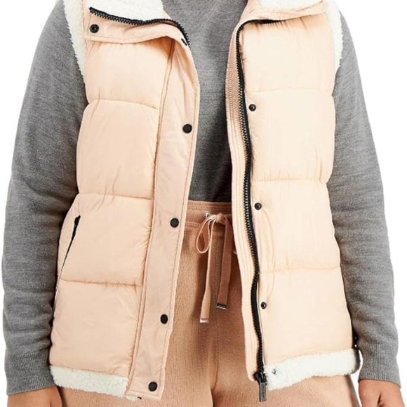 Calvin Klein Faux Fur Trim Fleece Trim Outerwear Vest - Picture 1 of 6